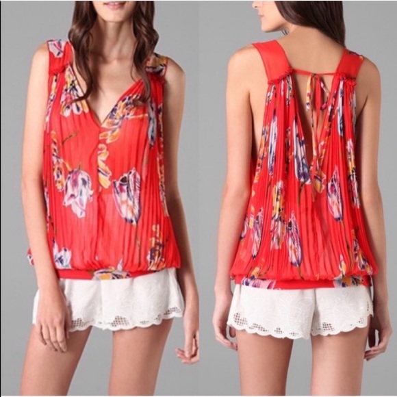 Free People Red Hibiscus Floral Sleeveless Top S - Picture 7 of 8